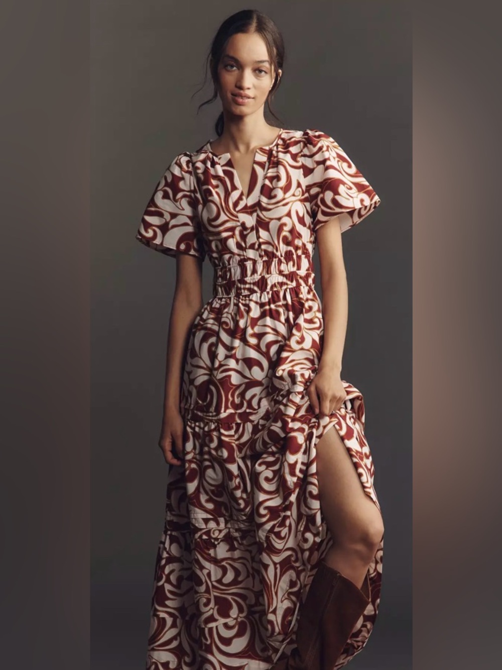 New Anthropologie Somerset Dress Burgundy Boho Smocked Waist NEW Size S
